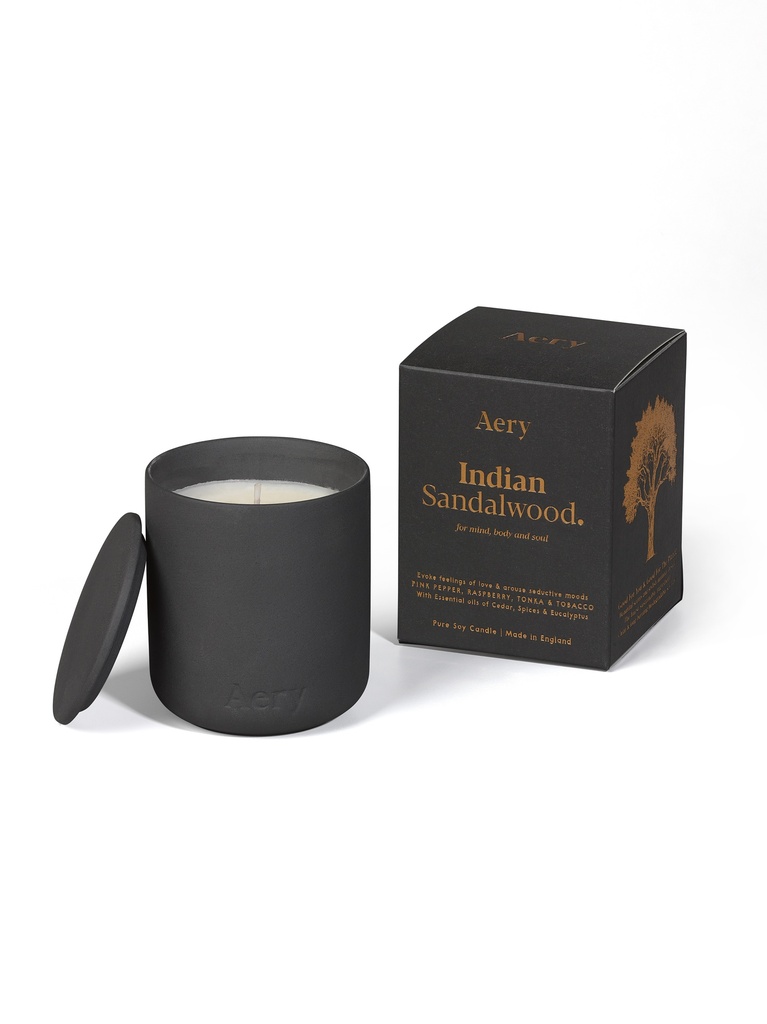 Indian Sandalwood Candle - Black Clay Pot with Lid